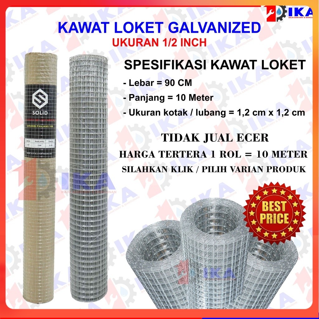 Kawat Loket Galvanis / Ram Putih / Kawat Ayakan Putih 1/2" kandang pembatas tebal high quality