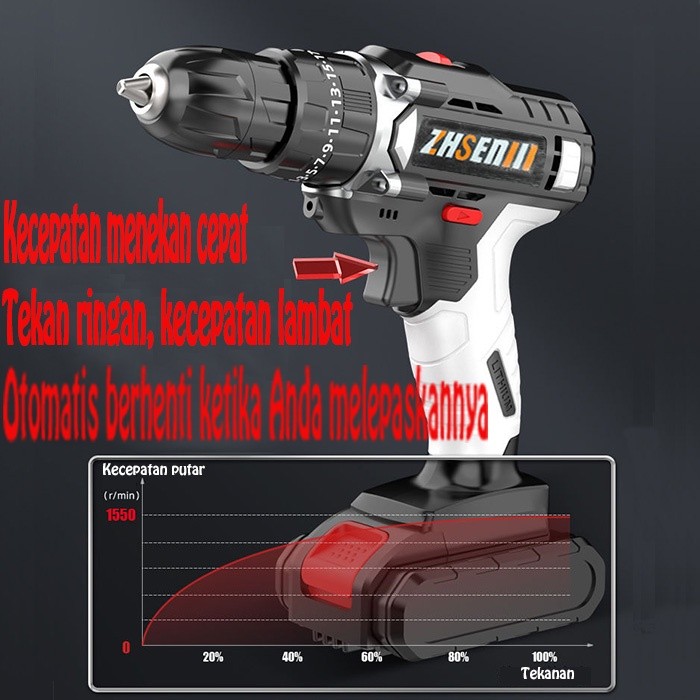 Promo 36VF 36vf Mesin bor 1baterai cas bor listrik murah bor impact cordless besi tembok Beton kayu