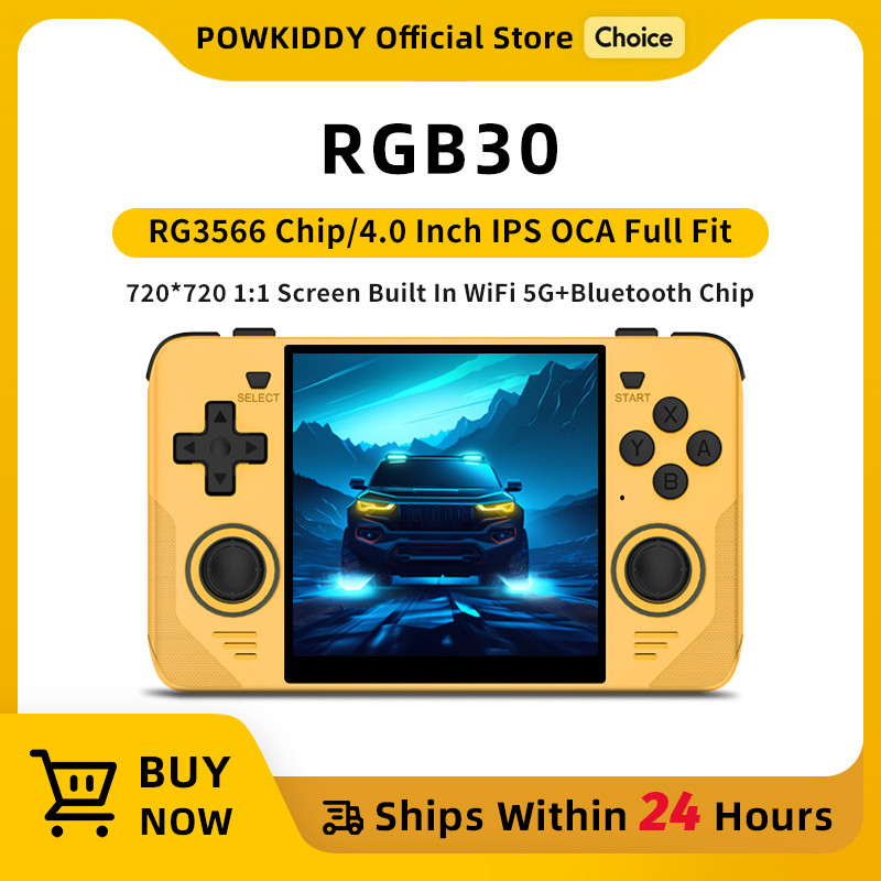 

POWKIDDY RGB30 Yellow 720*720 4 Inch Ips Screen Built-in WIFI RK3566 Open-Source Retro Handheld Game Console Children's Gifts