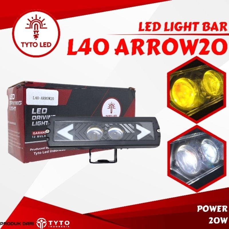 Lampu Sorot Led Mobil Tyto L40-ARROW20 Led Light Bar 20watt Led Light Bar Mobil Yellow White Waterpr