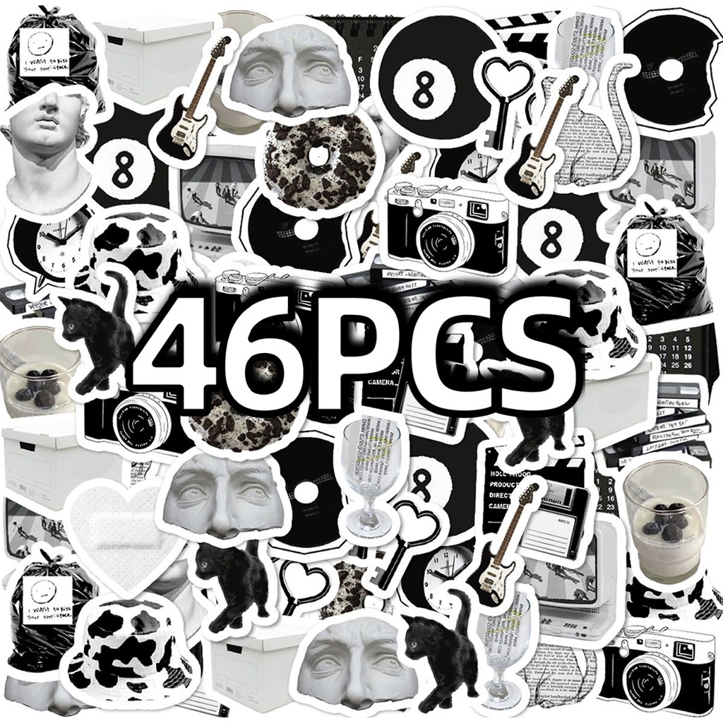

46pcsRetro Art Black And White Stickers Decorative Bicycle Notebook Skateboard Mobile Phone DIY.