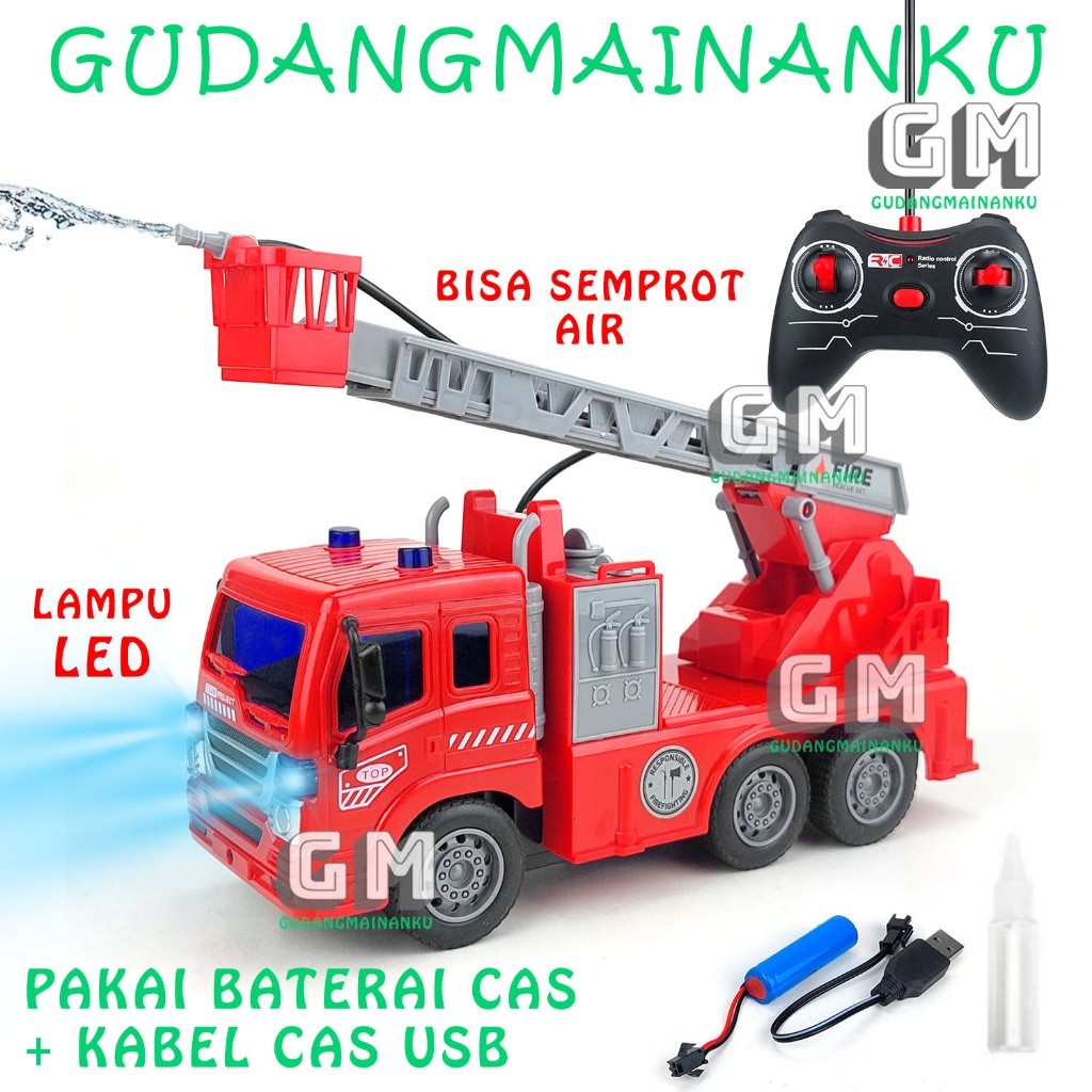 FT65YZ (PAKAI BATERAI CAS) Mobil RC Remote Control Truk Pemadam Dengan Lampu Depan LED bisa Semprot 