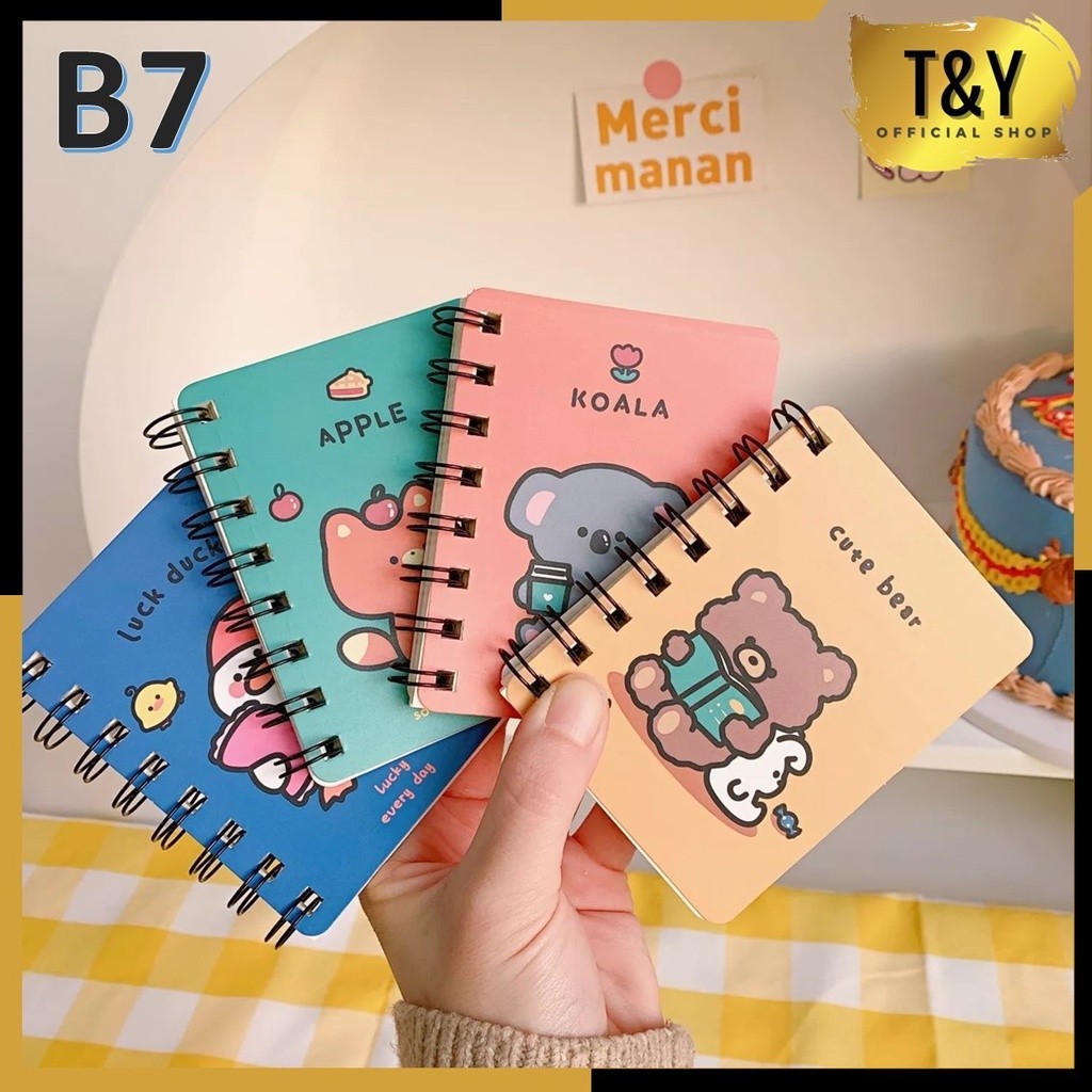 

T&Y Buku Notebook Ring B7 Motif Kartun Buku Catatan Memo Spiral Buku Tulis Mini Binder Karakter