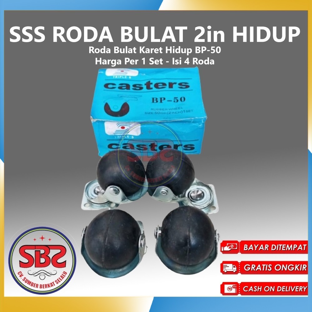 Roda Etalase Bulat Karet Hitam Roller Ball Caster 2 inchi Hidup isi 4 pcs Karet Hidup Hitam Triple-S