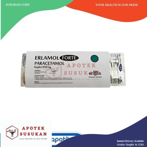 ERLAMOL FORTE 650 MG STRIP 10 KAPLET PARACETAMOL OBAT DEMAM / SAKIT KEPALA / NYERI