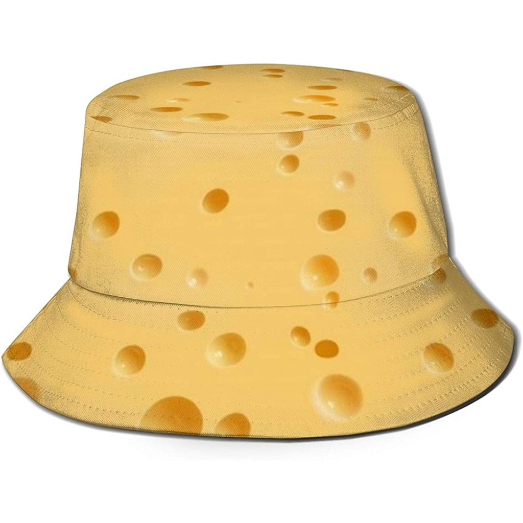 Bucket Hat Funny Food Cheese Pattern Unisex Packable Summer Travel Bucket Boonie Sun Hat Outdoor Fis