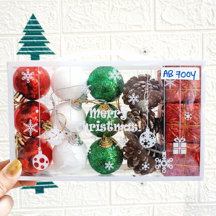 

Bola Natal Mix Set isi 15 Aksesories Hiasan Pohon Natal Gift Set Murah - AB 7004 ISI 15