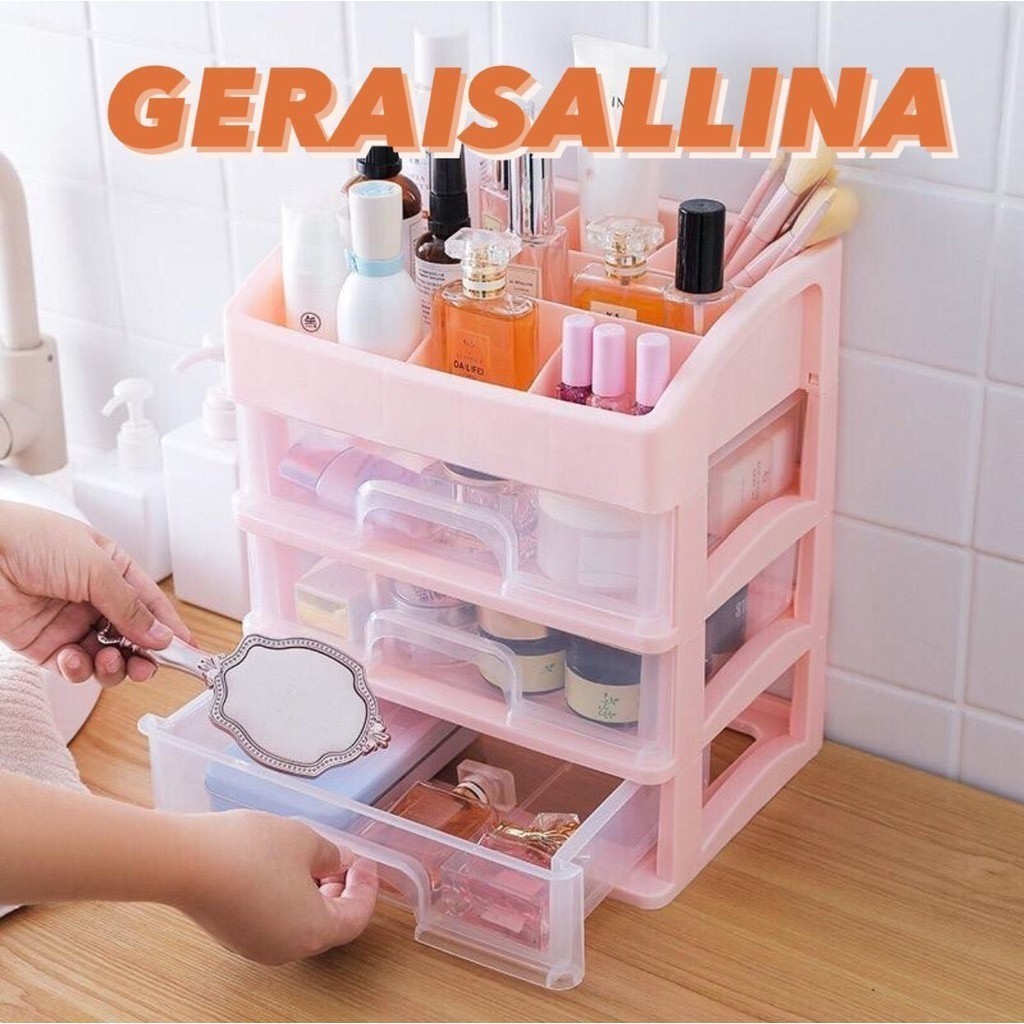 (RKL) Rak kosmetik Laci Kosmetik Plastik 3 Susun - Rak Makeup
