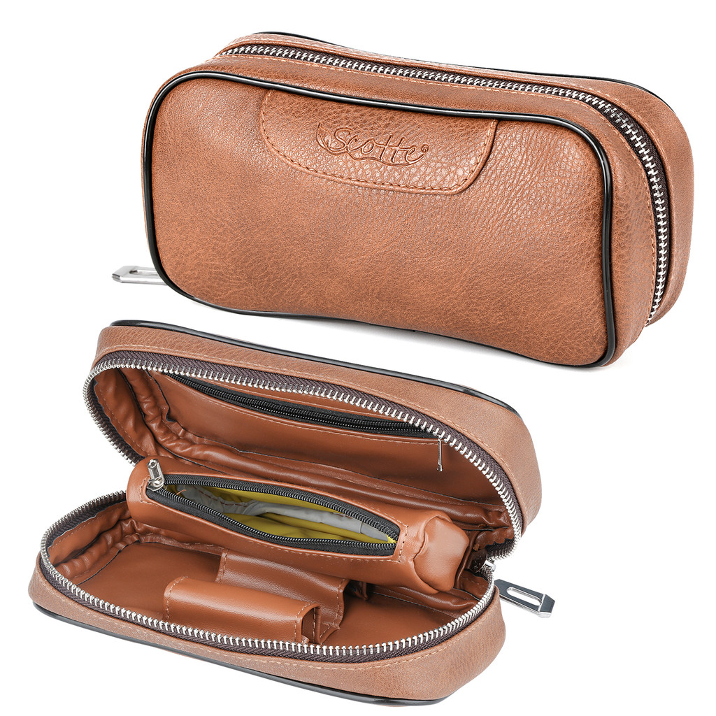 Scotte PU Leather Tobacco Smoking Pipe Bag for 2 pipes Portable Herb Tobacco Smoking Pipe Case Smoki