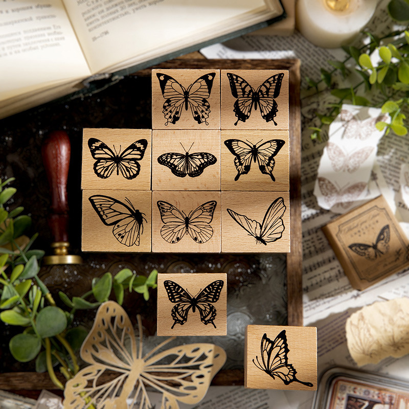 

Yoofun Vintage butterflies Wood Stamp Standard Retro Stamp for Scrapbooking Journal Diary Decor Stationery