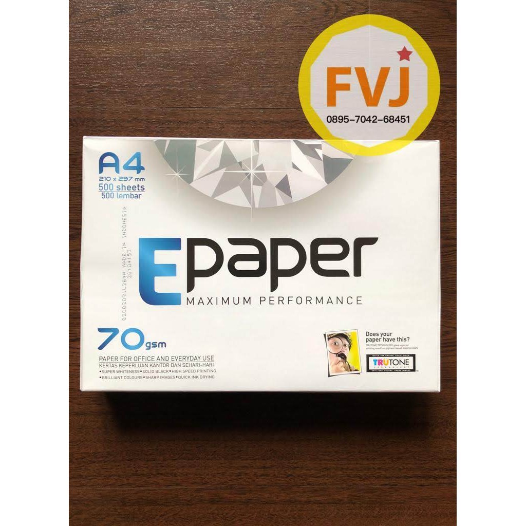 

Kertas HVS A4 70gsm EPAPER 210 X 297 mm - Terbaik Original Bisa COD