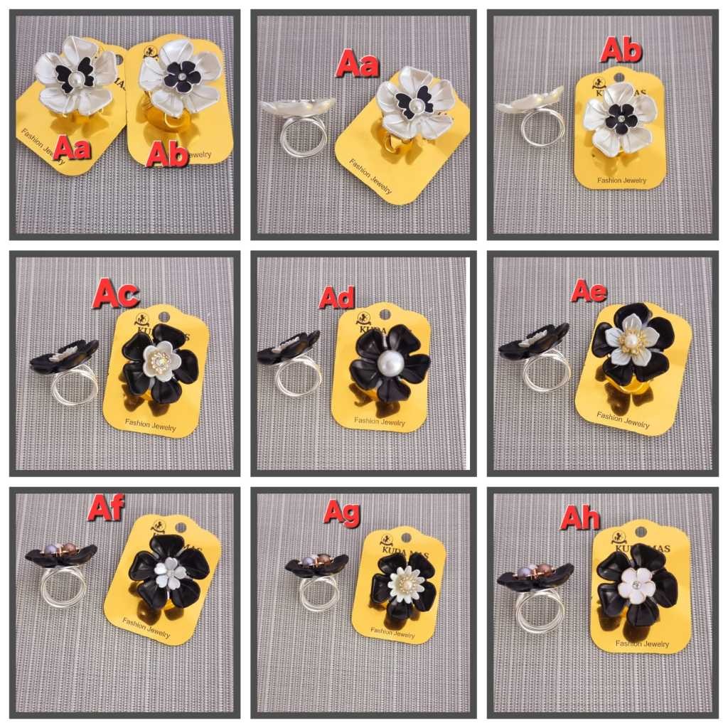 Ring Hijab Motif Bunga Hitam Mutiara - Ring Kerudung Motif Bunga Hitam Mutiara - Ring Jilbab Motif B