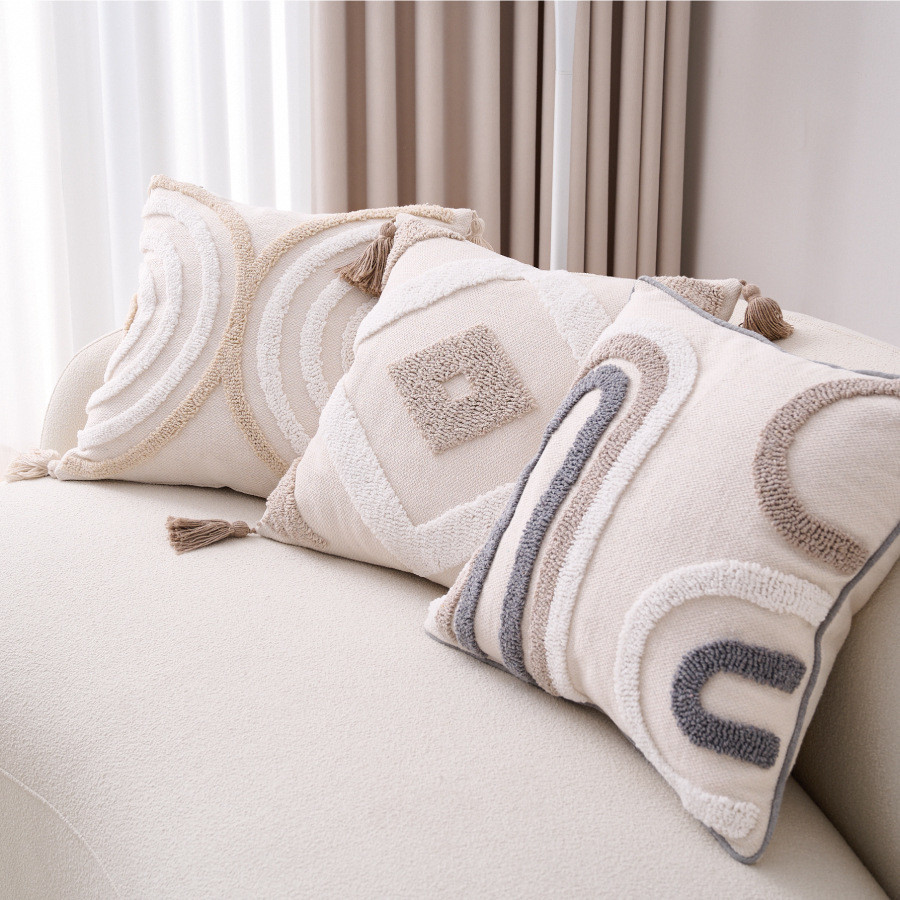 

2024 Nordic Style Beige Gray Cushion Cover Geometric Tufted Pillow Cover Modern Decorative Pillows for Sofa Living Room Bedroom