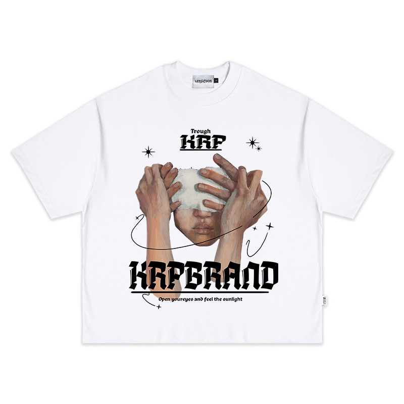 Kaos pria yang dirancang secara kreatif - edgy 100% katun, gambar wajah yang dilukis dengan tangan d