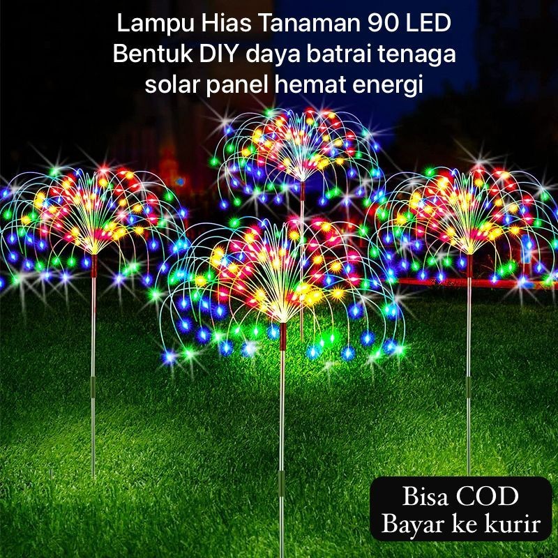 Lampu Hias Taman 90 LED Model Pohon / Bunga bisa DIY Bentuk Daya Baterai Tenaga Solar Panel Hemat En