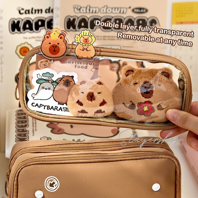 

HenJO Capybara Tempat alat tulis kotak pensil aesthetic Tas PenaTempat Pencil Tas Pensil kapasitas