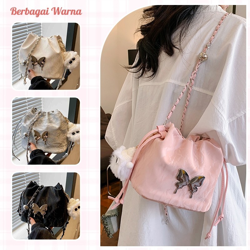 Tas Ember Selempang Tas Ember Kupu-Kupu Tas Selempang Wanita Kulit Tas Bahu Tas Serut Wanita Tas Emb