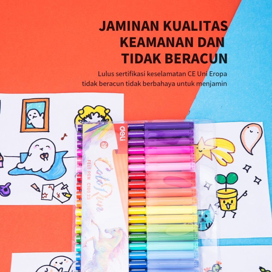 

Deli EC10013 School Felt Pen / Spidol Warna - Felt Pen Washable 1.0mm