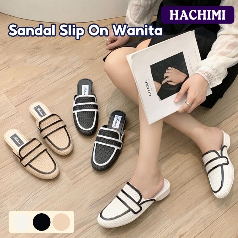 Hachimi Sandal Slip On Wanita Kartun / Sandal Ujung Tertutup / Sandal Fashion / Sandal Flat / Sandal