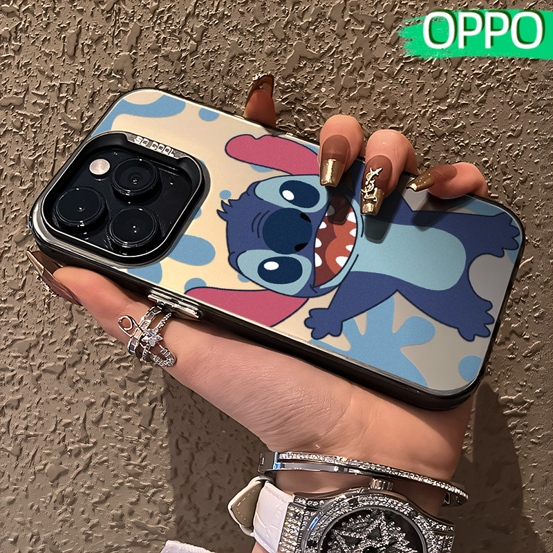 Anime Stitch Glossy Hologram PC Case OPPO A18 A57 A16 A15 A17 A60 A3x A3s A5s A54 A53 A12 A31 A58 A1