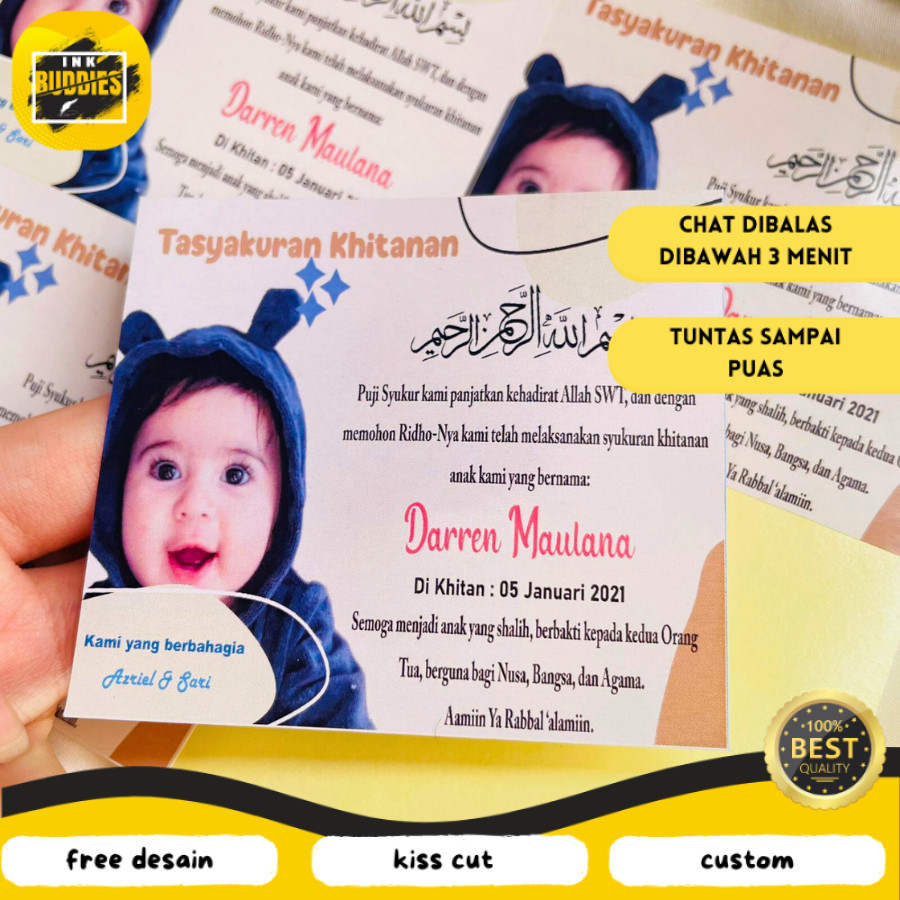 

INB Stiker Kartu Label Tasyakuran Sunatan Khitan Free Desain dan Custom sticker bentuk persegi