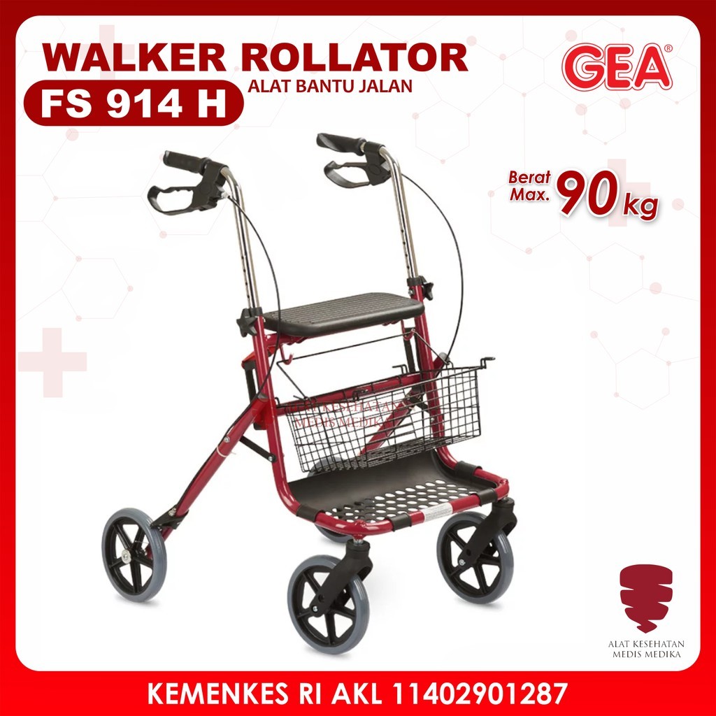 Walker Roda Rollator Rolator GEA FS914H Alat Bantu Jalan FS 914 H