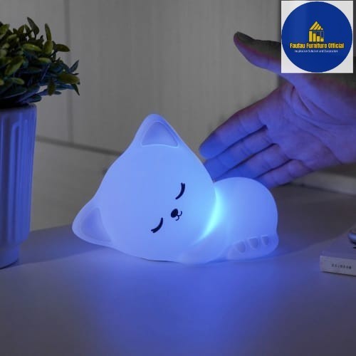 BEST QUALITY Lampu Tidur Kamar Anak Bentuk Karakter Kucing Tertidur Lucu_Putih