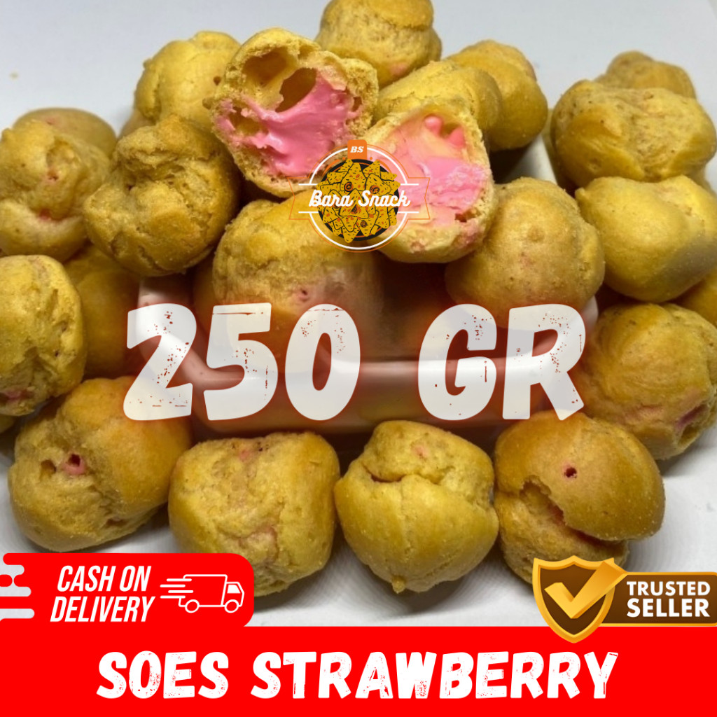 

[ 250gr ] Soes Strawberry Premium / Sus Kering Strawberry Cap Arjuna / Camilan Snack Kiloan Murah