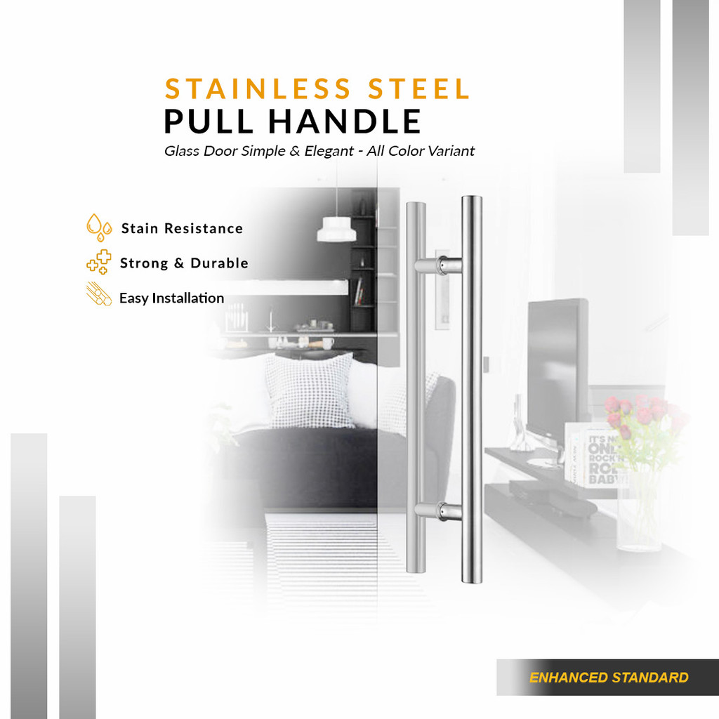 Pull Handle Gagang Pintu Kaca Bulat Silver Stainless Steel