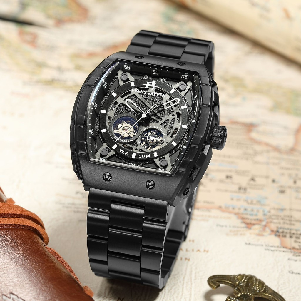 [ DISKON ] Evans Jayden Jam Tangan Pria 9564 Rantai Automatic Stainless Kaca Safir 5ATM