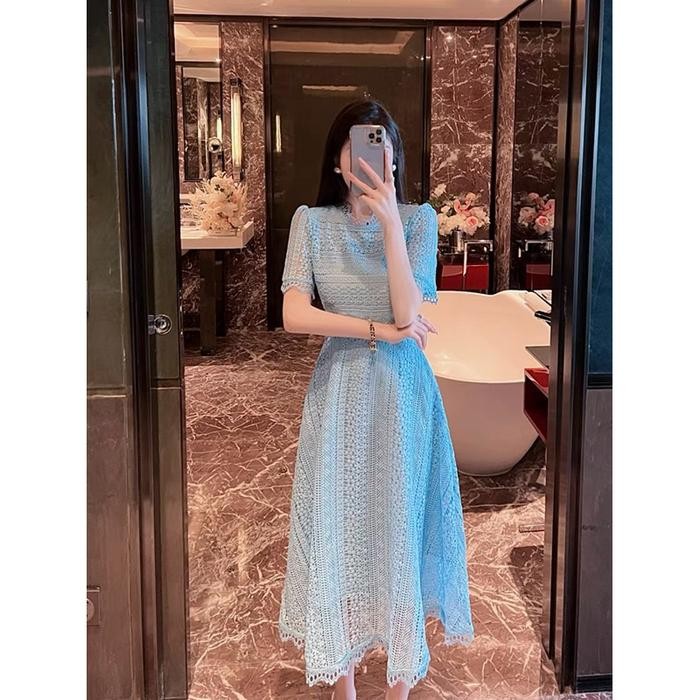 [ADA SIZE JUMBO] D1654 ARLO KOREAN STYLE BROCADE VINTAGE MIDI DRESS BRUKAT PESTA DINNER SIMPLE POLOS