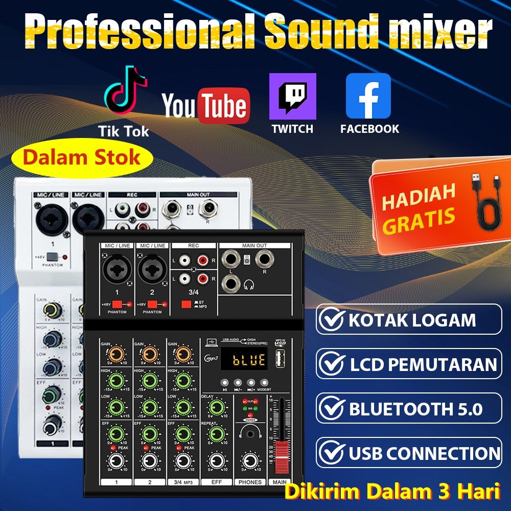MICO Mixer 4 chanel /mixer audio/mixer 4 chanel murah/mixer mini/Professional Soundcard USB Bluetoot