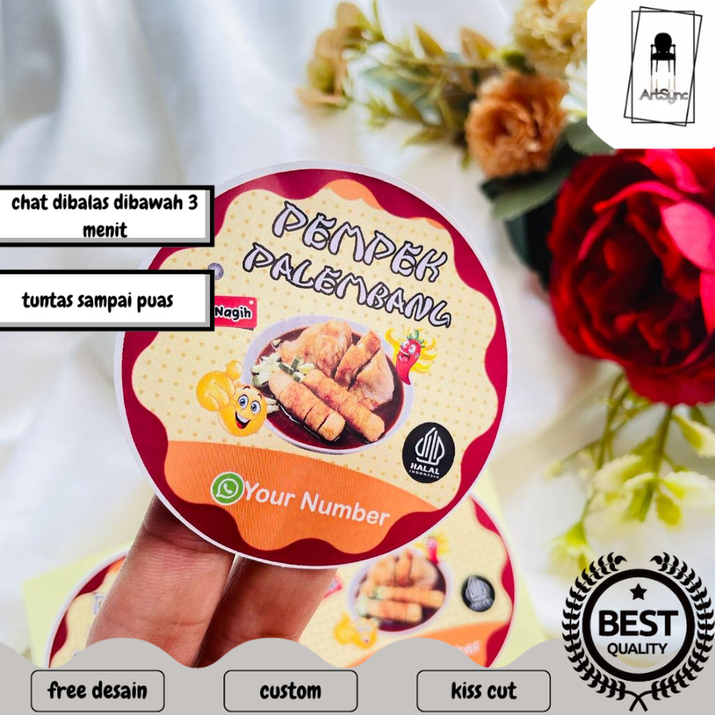 

Syncart 5-8 Sticker Pempek Palembang Stiker Tekwan Makanan Khas Cetak Label Produk Custom Nama