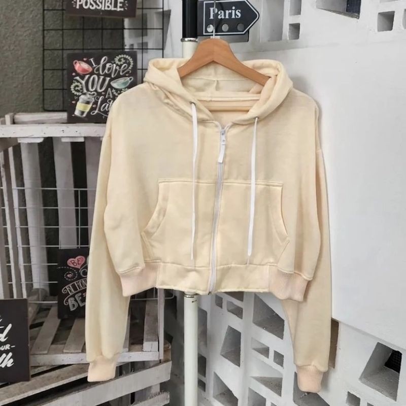 CROP ZIPER HOODIE WANITA KEKINIAN Korean Style
