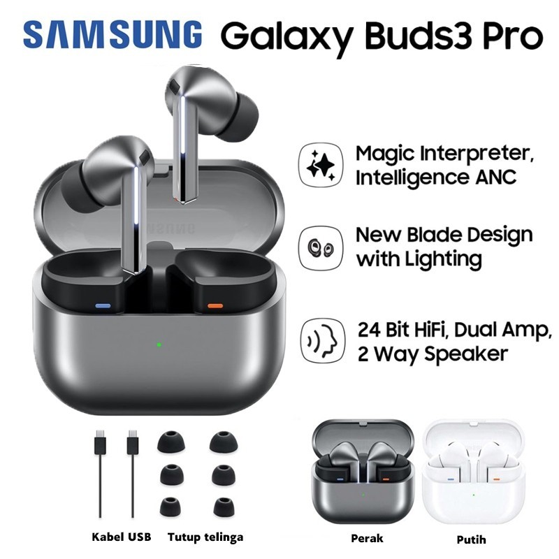 【 100% Original 】Samsung Galaxy Buds3 Pro - Silver  Bluetooth Earbuds Adaptive Noise Control Hi-Fi S