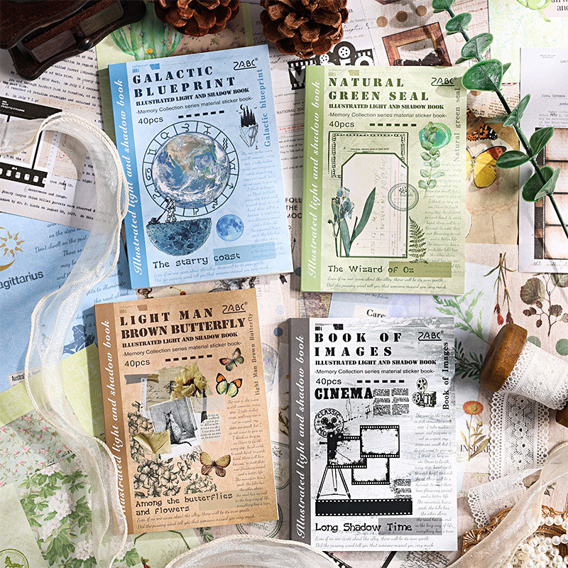 

Mr. Paper 4 styles 40 sheets/book retro creative sticker book washi paper cut film handbook DIY sticker book material paper