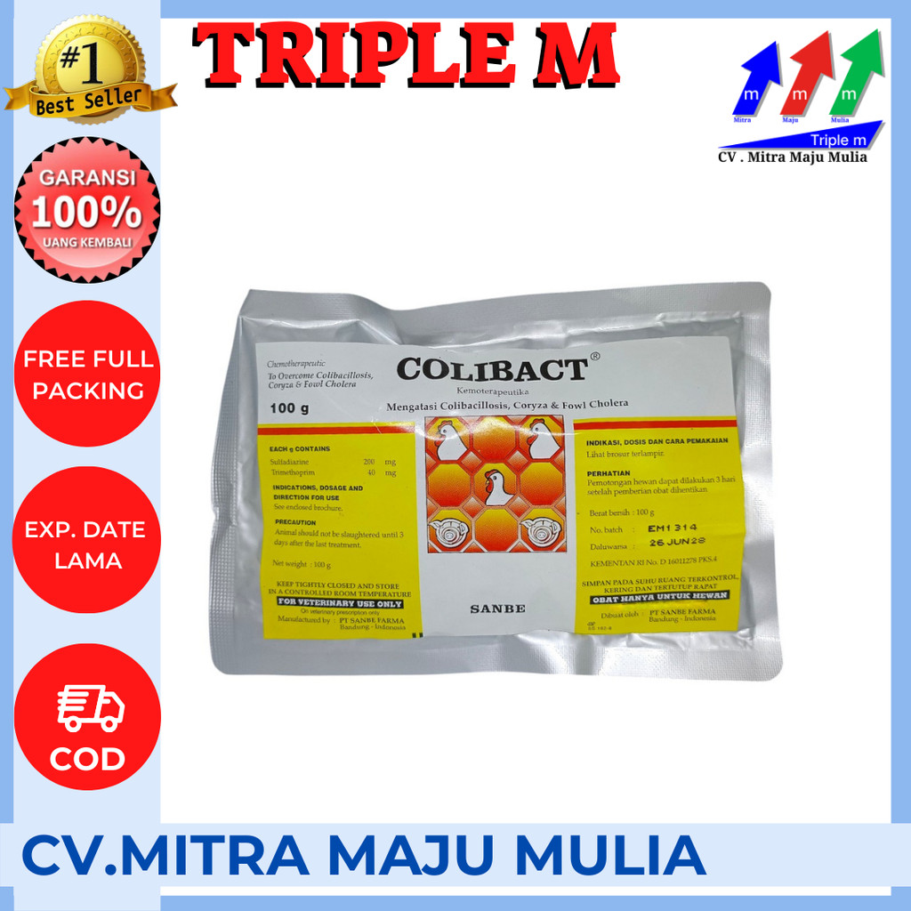 Colibact serbuk 100 gram obat untuk unggas ayam dan babi SANBE