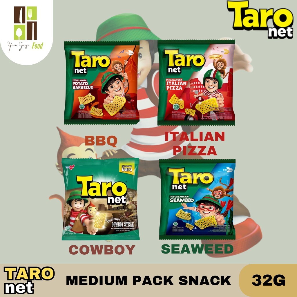 

Taro Net / Taronet / Snack Kentang / Cemilan / Rasa Potato BBQ / Seaweed / Italian Pizza / Cowboy Steak Kemasan 32g