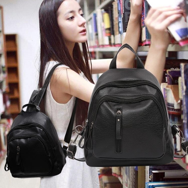 Tas Ransel Mini Wanita Hitam Polos Fashion Import Casual BackPack Korea Style Kulit