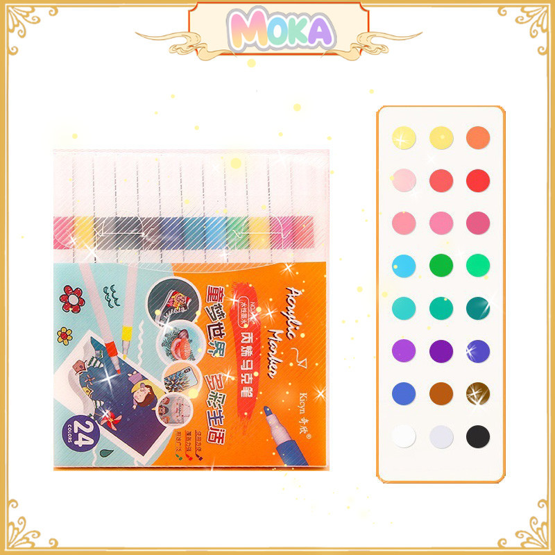 

MOKA 1 Set 12 & 24 Warna Pen Acrylic Marker Waterproof Sumdgeproof Bisa Untuk Lukis Di Baju, Sepatu Dll