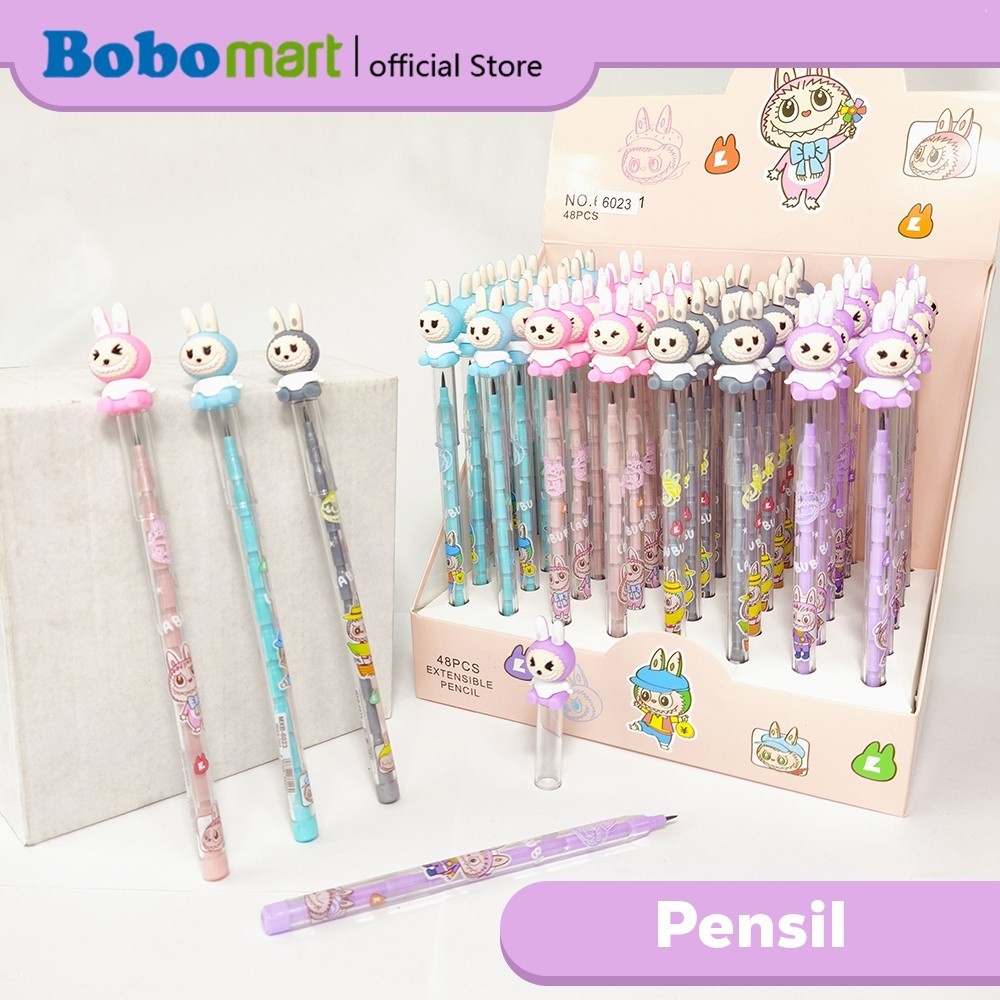 

BOBOMART Extensible Pencil Lucu Isi Dorong Karakter Labubu Capybara Baby Three