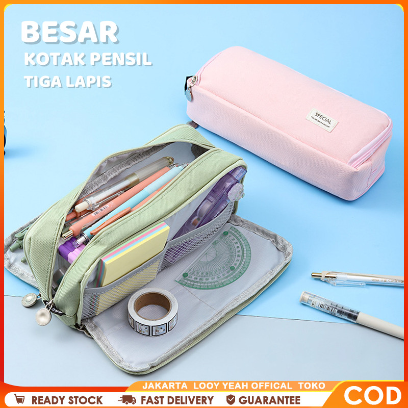 

Tempat Pensil 3 Lapis Kapasitas Besar Kotak Pensil Aesthetic Tas Pena Tempat Pencil Case Pink School Supplies