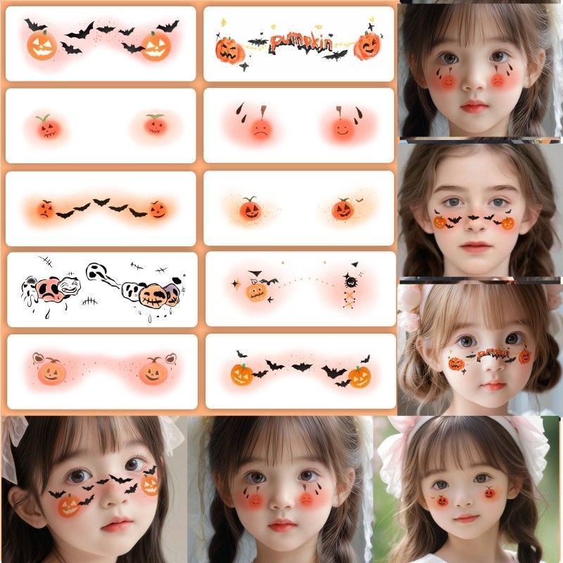 Anak-anak Lucu Stiker Tato Kartun Halloween /Stiker Wajah Bersinar Labu Lucu Hadiah /Stiker Tato Hal