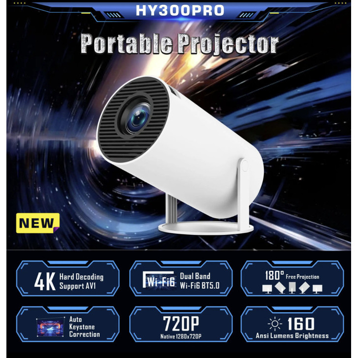 SMARTCOM Home Theater Proyektor  Android 11.0 HY300 Smart Projector Dual Band 10000 Lumens Wifi Blue