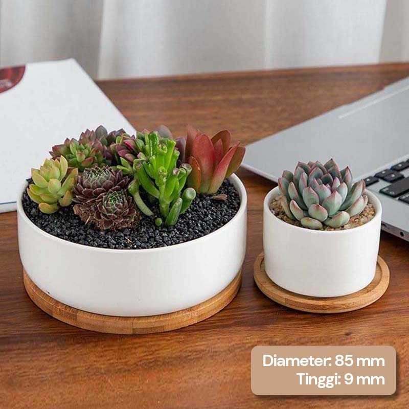 Alas Tatakan Pot Tanaman Kayu| Tatakan Gelas Bambu Bulat Ukuran 85mm |Alas Pot Mini Nampan Bambu