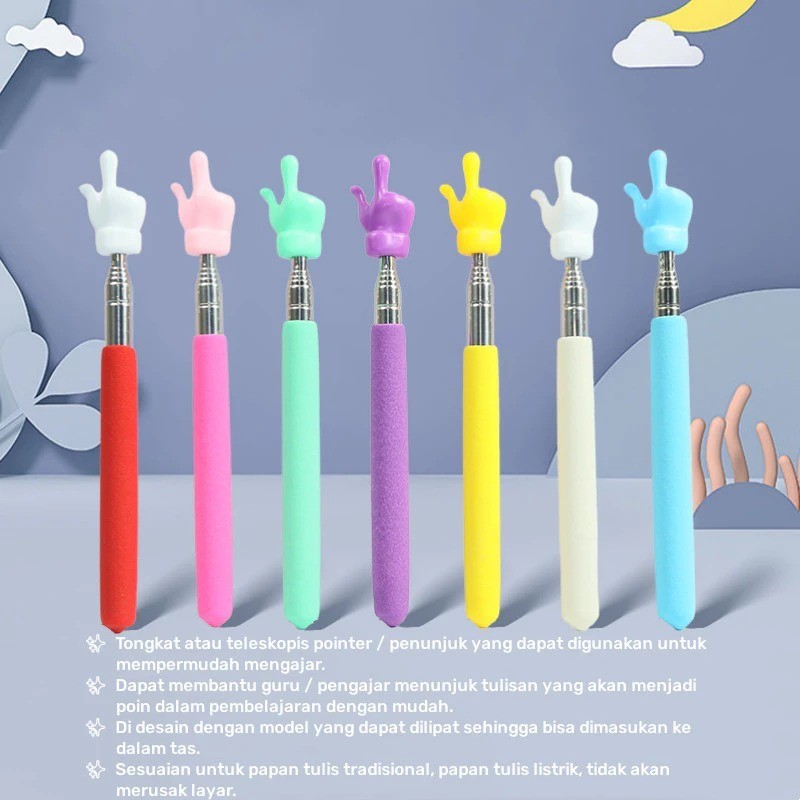 

GG TONGKAT ALAT PENUNJUK PAPAN TULIS BENTUK JARI TELESKOPIK / EXTENDABLE POINTER / ALAT BANTU TUNJUK MENGAJAR GURU
