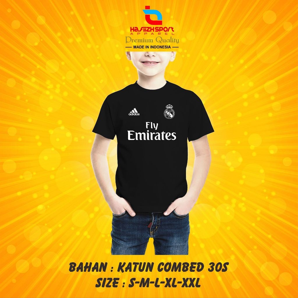 KAOS BAJU ANAK REAL MADRID FLY EMIRATES BAHAN PREMIUM