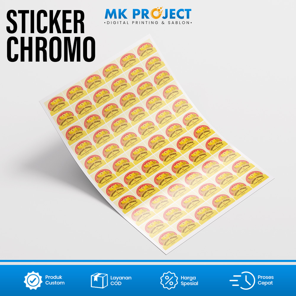 

STICKER CHROMO A3+ KISS CUT DIE CUT STIKER LABEL KEMASAN PRODUK PERLEMBAR