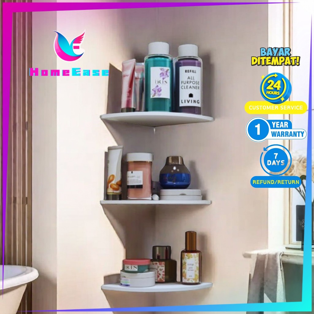 HomeEase - Rak Sudut Dinding Kamar 3 Susun Rak Buku Rak Kosmetik Dekorasi Rumah Kontrakan Apartmen D