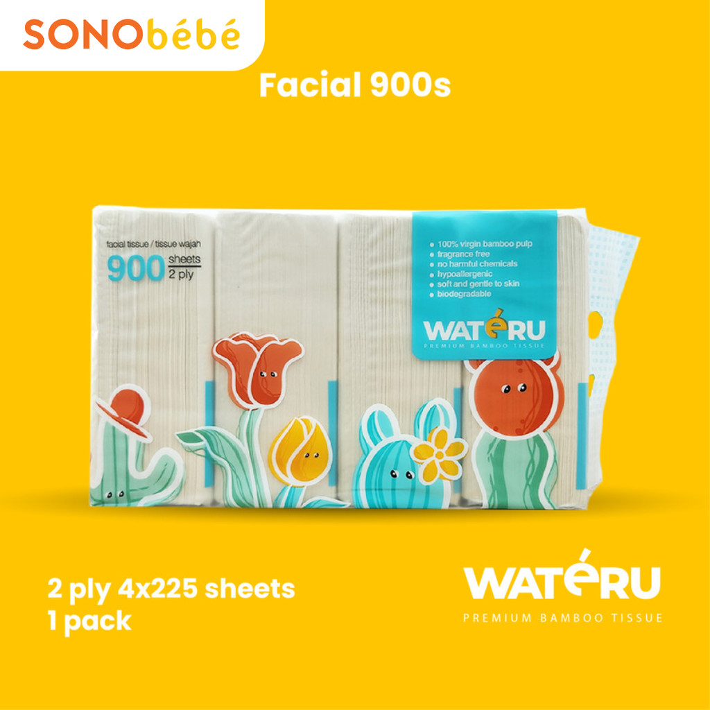 Wateru Natural Bamboo Facial Tissue 900s - Tisu Wajah